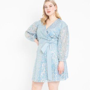 Belted Sequin Wrap Dress